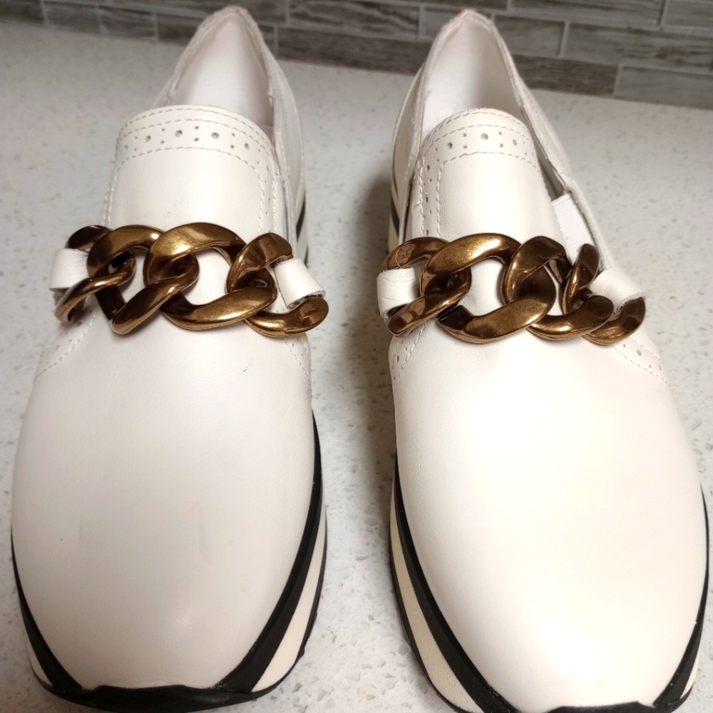 Platform slip on loafers with gold‎ chain embellishment